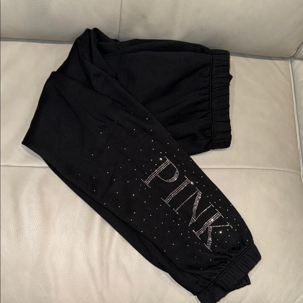 PINK Victoria's Secret Black Track Pants with Silver Accents